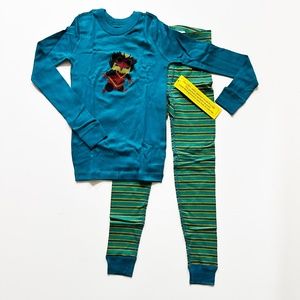 New! Skylar Luna Organic Cotton Pajama Set | Teal Top + Striped Bottom | Size 7